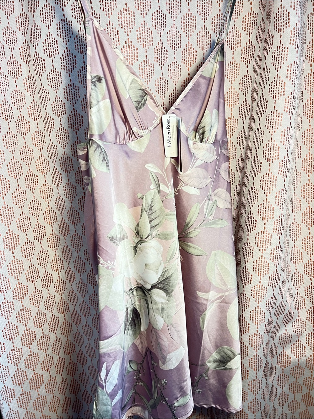 La Vien Rose Floral Satin Slip Dress New